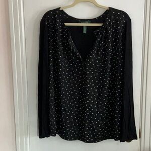 Lauren Ralph Lauren Black Blouse with Scattered White Pattern 3X